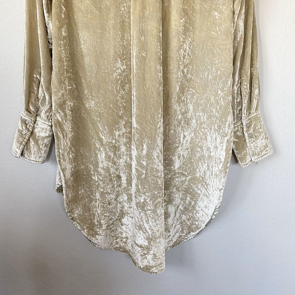 Maeve Womens Long Sleeve Hi-Lo Crushed Velvet Button Down Champaign Shirt Size 0 - Picture 7 of 15